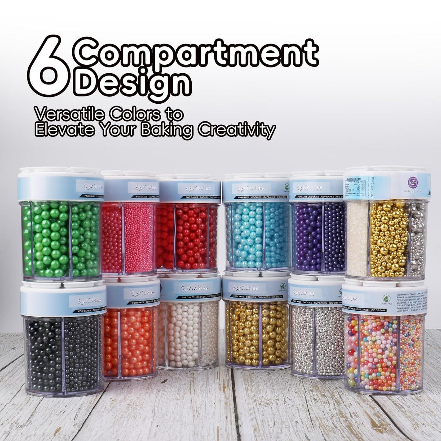 Sprinkles for Cake Decorating, 11Oz 6 Sizes Mix Silver Pearl Sprinkles for Cake Cupcake Ice Cream Donuts Cookie Baking Toppings