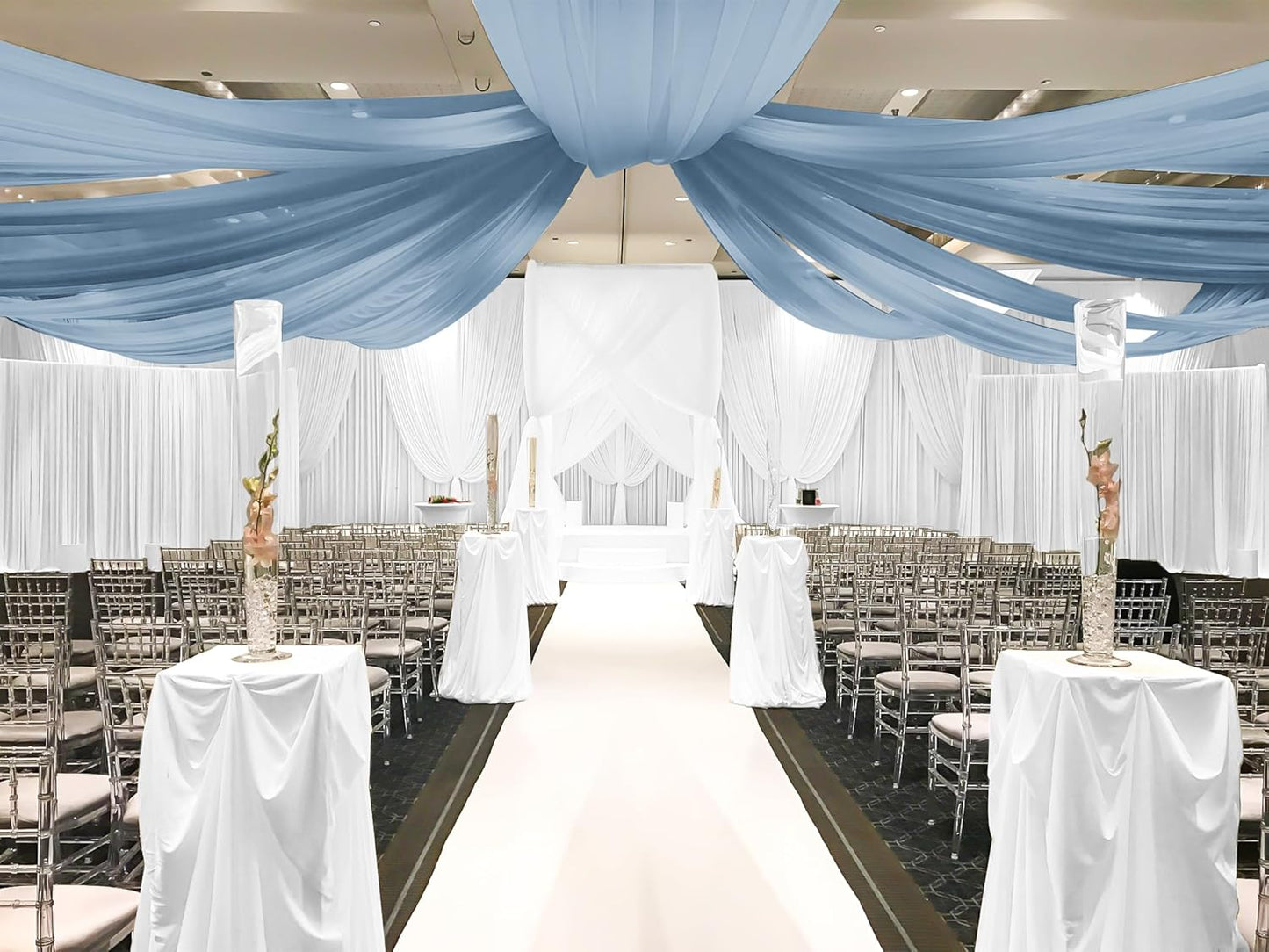 6 Panels Dusty Blue Ceiling Drapes for Wedding, 5ftx10ft Ceiling Drapes Cheesecloth Sheer Fabric Curtain Wedding Arch Draping Fabric Romantic Ceilings Decorations for Weddings Party Ceremony Stage
