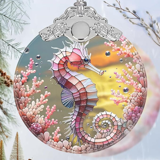 Seahorse Stained Glass Ornament - Christmas Ornament - Christmas Decorations for Tree - Holiday Present ldeas - Gift Exchange