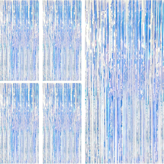 5 Pack Iridescent Party Backdrop Decorations Tinsel Curtain Birthday Decorations Foil Fringe Photo Booth Streamer Backdrop Iridescent Theme Christmas Bachelorette Graduation Party Decorations