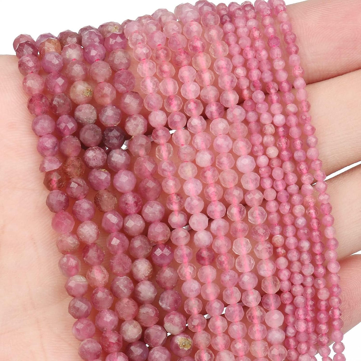 Song Xi 120pcs 3mm Natural Pink Tourmaline Gemstone Beads Faceted Round Loose Stone Beads for Jewelry Making