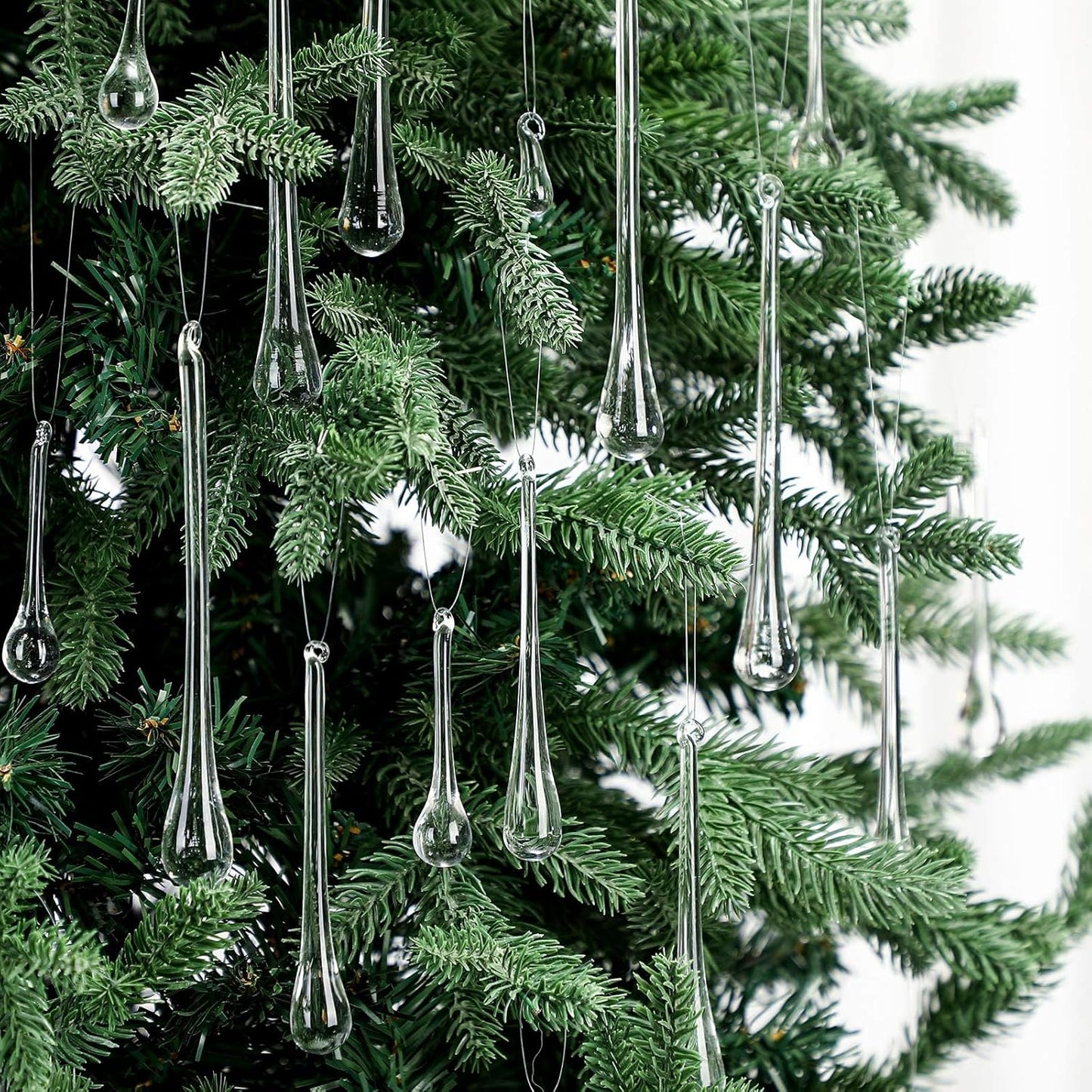 44 Pcs Clear Glass Teardrop Christmas Ornaments Crystal Raindrop Hanging Ornaments Crystal Chandelier Drop Pendant Icicles Decorations for Christmas Tree Winter Party Supplies (4 Medium Size)