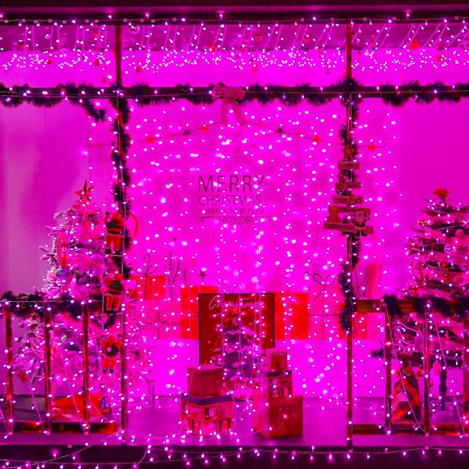 YEGUO Pink Christmas Lights Outdoor Waterproof, 165ft 500 LED String Lights Indoor, 8 Modes Clear Wire Fairy Light Plug in for Party Tree Valentines Wedding