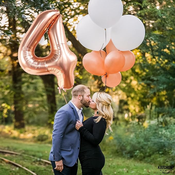 KatchOn, Rose Gold Number 4 Balloons - 40 Inch | Foil Number 4 Balloons for Birthdays | 4th Birthday Balloons, 4th Birthday Decorations Girl | Rose Gold Four Balloon, 4 Year Old Birthday Decorations