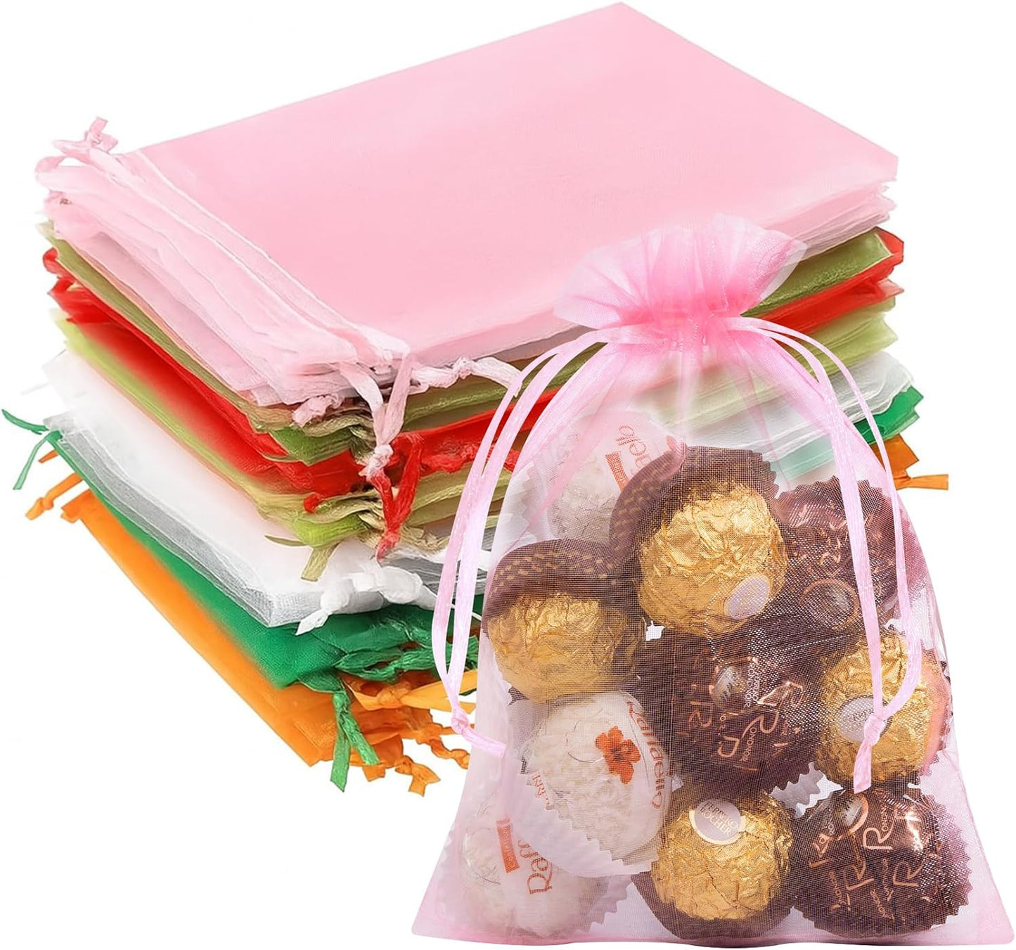 50 Pcs Mixed Color Organza Bags 5x7 Inch, Small Gift Bags Small Mesh Bags Drawstring Goodie Bags for Wedding Party Favor Christmas