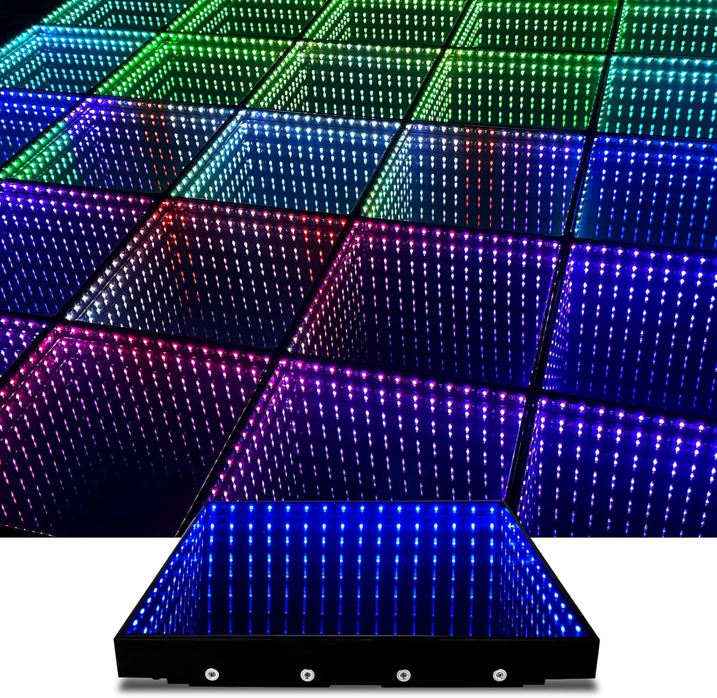 Dance Floor Stage Lights-Tempered Glass with Flight Case - RGB Color Changing Lights for Wedding, Party, Club - Non-Slip (3D -Magnetic, 8 * 8 FT)