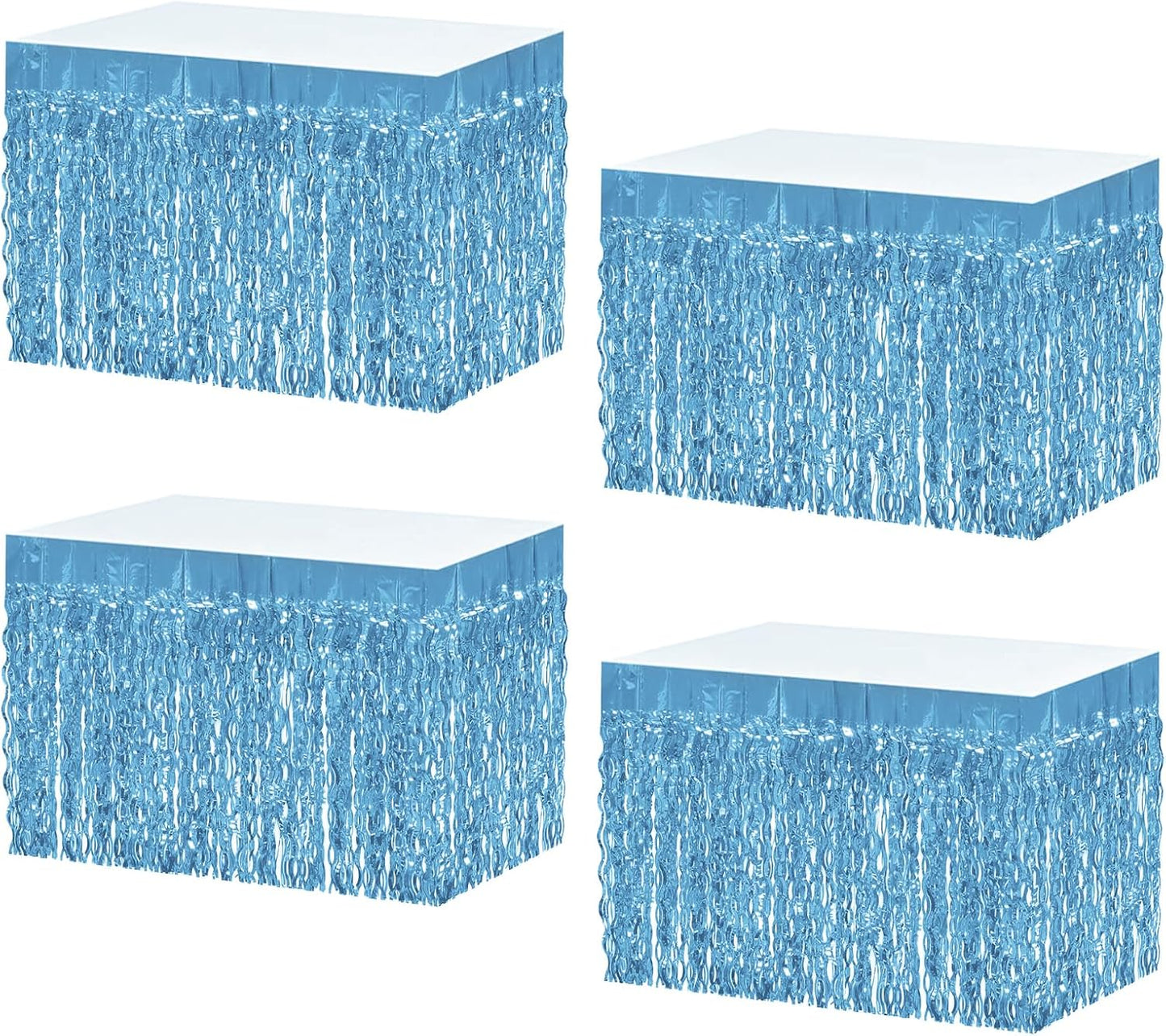 4P Wavy Metallic Tinsel Foil Fringe Table Skirts for Rectangle Tables Backdrop Garland Curtains for Parade Floats Wedding Birthday Parties Decoration Graduation 2025 Christmas (Light Blue)