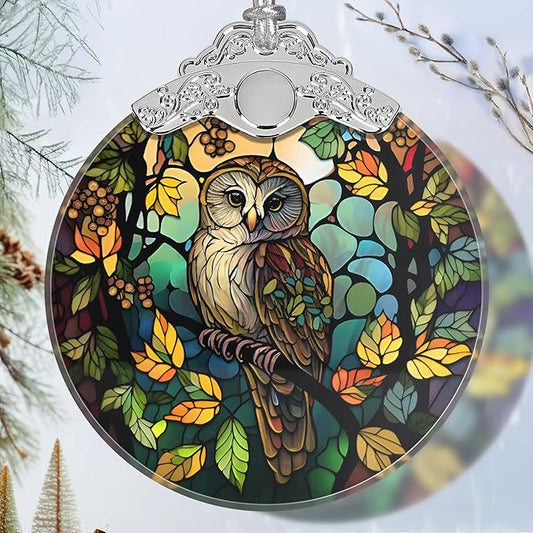 Owl Stained Glass Orament - Christmas Ornament - Christmas Decorations for Tree - Holiday Present ldeas - Gift Exchange