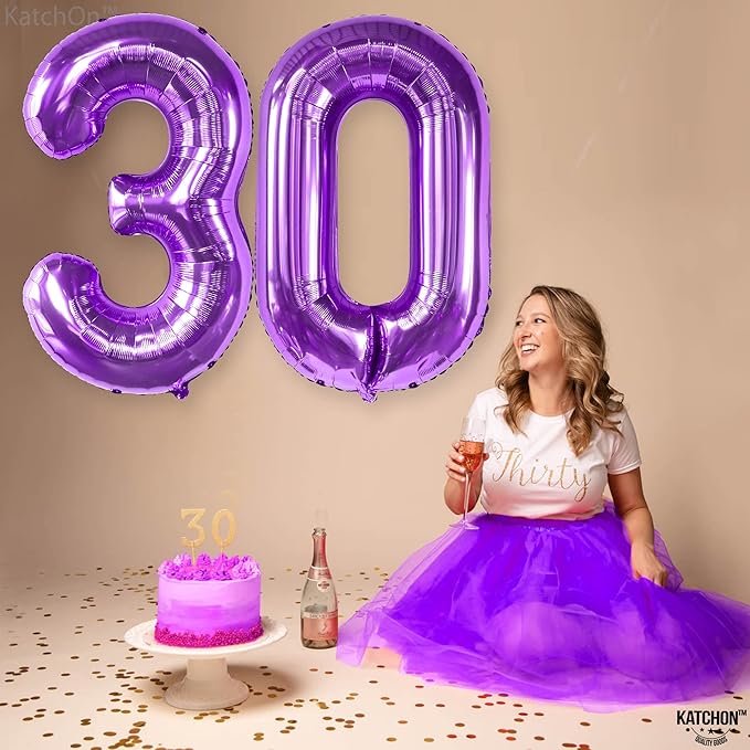 KatchOn, Purple 30 Balloon Numbers - 40 Inch | Purple 30 Balloons for Birthday | Purple 30th Birthday Decorations for Her | 30th Birthday Balloons for Her | Number 30 Balloons for 30th Birthday Decor