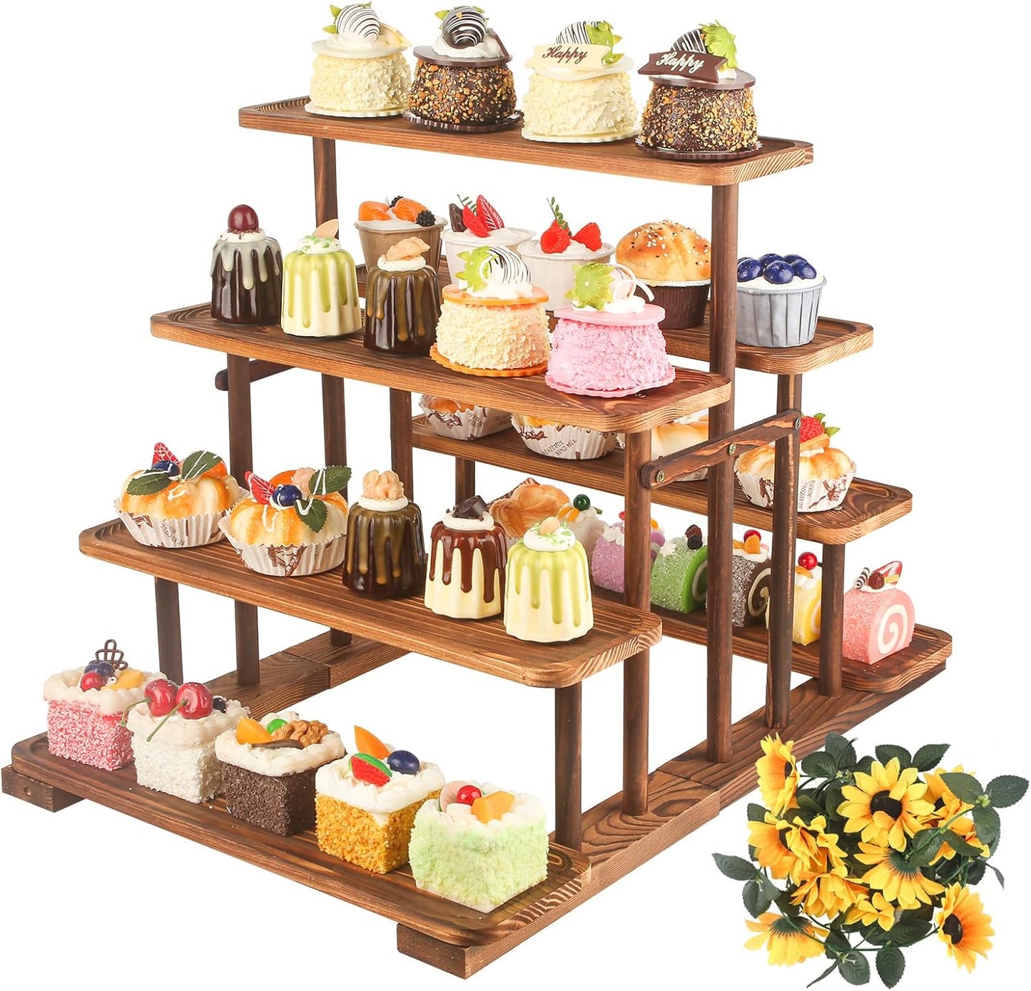Wooden 7 Tier Cupcake Stand & Towers Serving Trays for Party with Vine Decoration - Party Display Serving Ladder with Platter for Cake, Snacks– Perfect for Catering, Events & Centerpieces