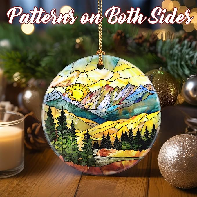 Christmas Ornaments, Dodosky 2.8in Ceramic Mountain Range Ornament, Xmas Decor, Christmas Tree Ornaments, Xmas Decorations for Tree, Holiday Ornament, Gifts for Women, Men, Nature Lovers