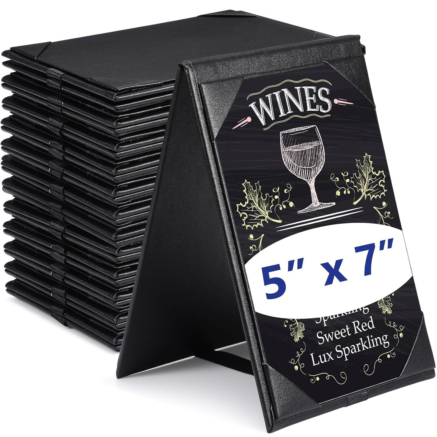 Gerrii Leatherette Table Tents Black PU Leather Menu Covers Bulk Double Sided Frame Sign Holders 2 Side Drink Dessert Menu Folders for Restaurant Coffee Cafe Bar Wedding Supplies(12 Pack,5 x 7 Inch)