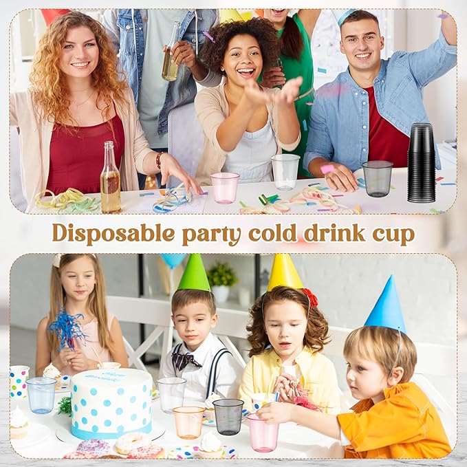 100 Pcs Disposable Stemless Glasses 12oz Crystal Plastic Wine Glasses Clear Classic Pet Cup for Meeting Weddings Birthdays Cocktail Christmas Party Supplies (Black)