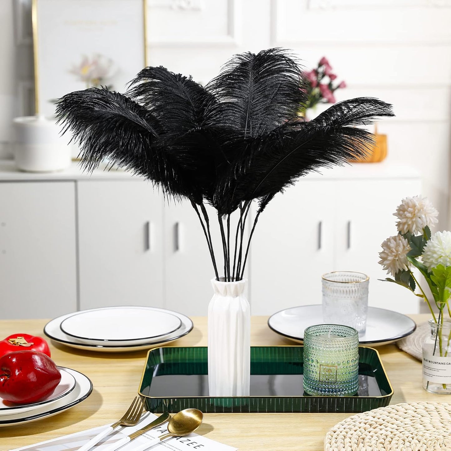 Holmgren Black Ostrich Feathers Bulk - 20pcs Making Kit 22 Inch Natural Ostrich Feathers for Vase, Floral Arrangement, Wedding Party Centerpieces and Halloween Home Decor (Black)