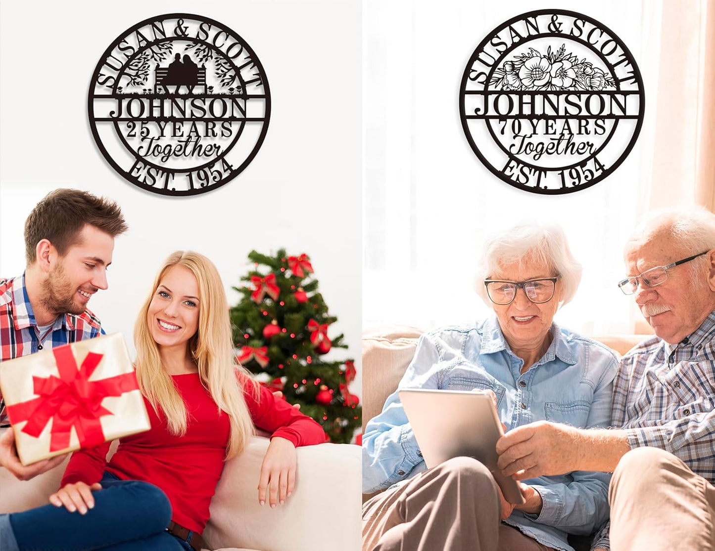 Personalized Christmas Gifts 2025, Custom 50th/40th/60th/70th/30th/1-99 Years Wedding Anniversary Sign Gifts for Couples Parents, Custom Metal Monogram Sign Personalized Family Name Signs (Deer)