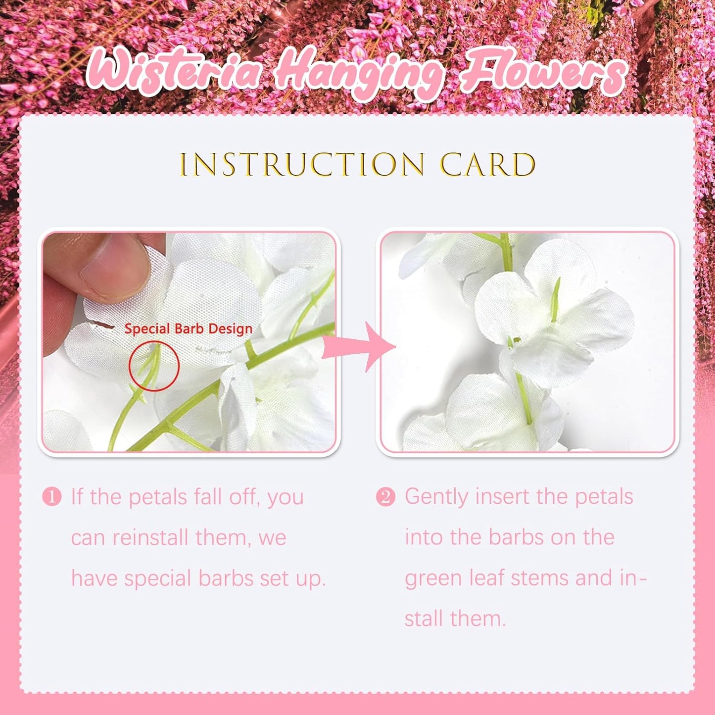 36 Pack Dark Pink Wisteria Hanging Flowers, 3.44 Ft Fake Hanging Flowers, Artificial Wisteria Garland Vines for Wedding Room Backdrop Outdoor Patio Garden Decoration