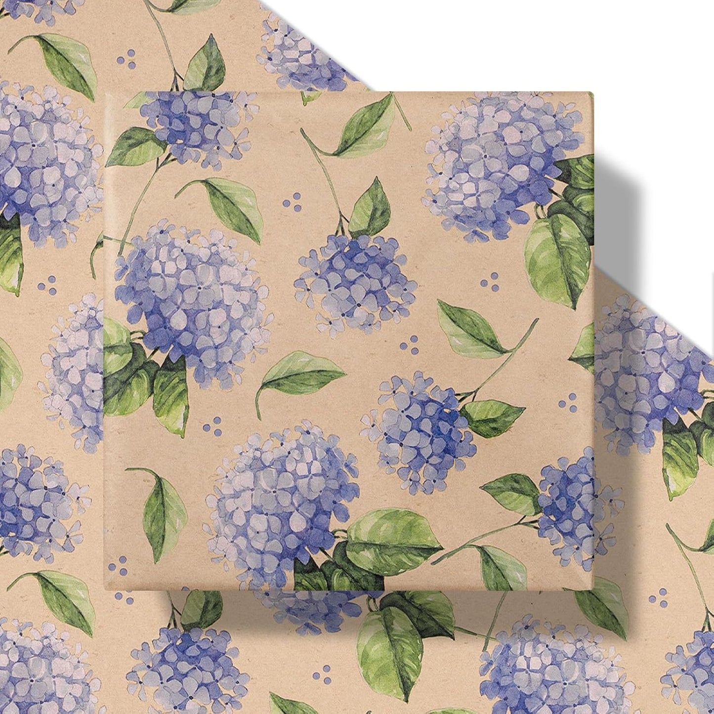 RUSPEPA Hydrangea Wrapping Paper for Women Girls, Mini Roll, Delicate Blooming Floral Gift Wrap, Aesthetic Purple Flower Kraft Paper for Spring, Wedding, Mother's Day, Birthday, 17 Inch x 16.4 Feet