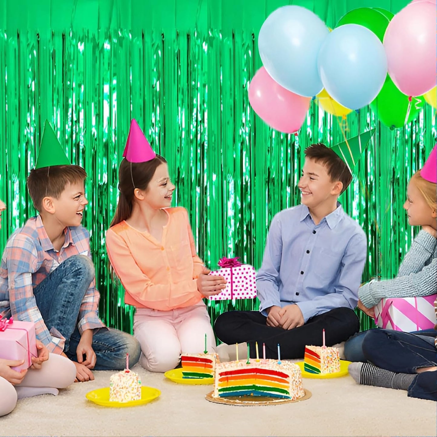 Green Foil Fringe Curtain 3.3×8.3FT 6 Packs, Metallic Tinsel Curtains Party Streamers for Birthday Graduation Baby Shower Decoration (6pcs,3.3FT×8.3FT, Green)