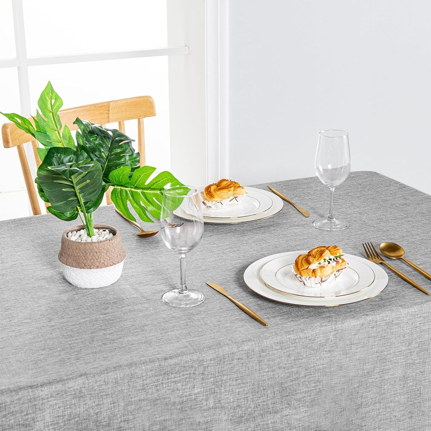 Hiasan Faux Linen Rectangle Tablecloth - Wrinkle and Stain Resistant Washable Table Cloth for Kitchen Dining Room Holiday Table Cover for Dinner, Light Grey, 52 x 70 Inch