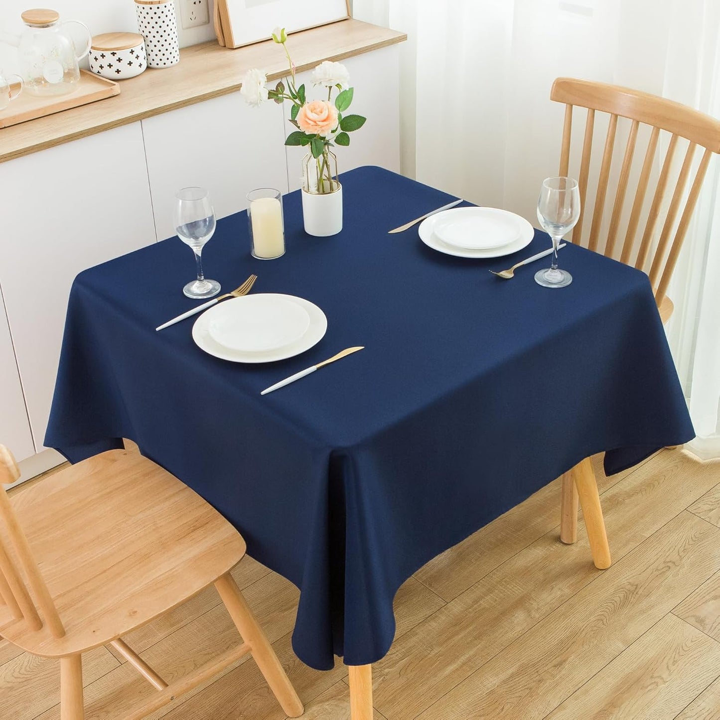 2 Pack Square Table Cloth 52X52 Inch Navy Washable Fabric Tablecloth Polyester Solid Dining Table Cover for Birthday Party Dinner Holiday Outdoor Indoor