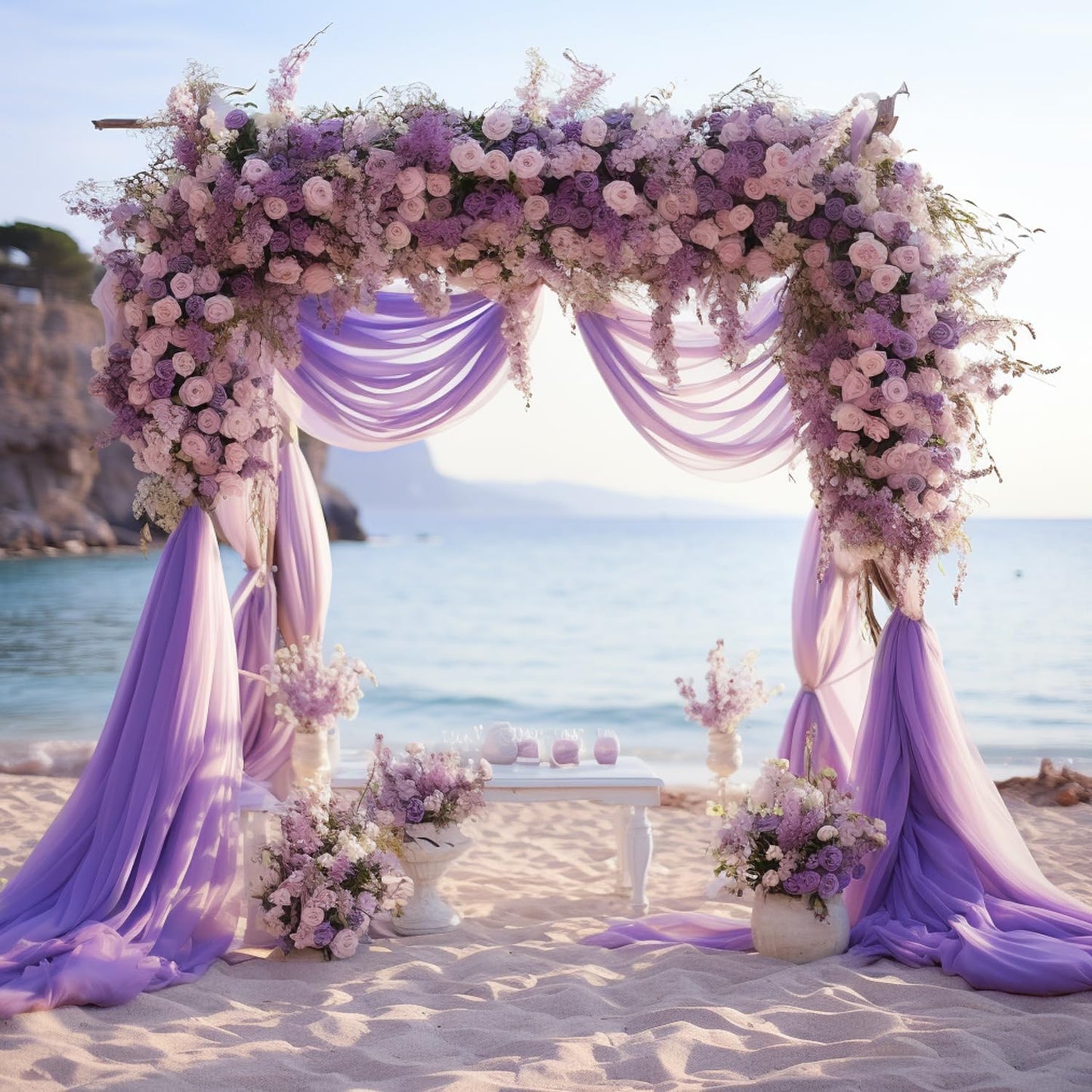 Wokceer Lavender Purple Wedding Arch Draping Fabric Backdrop 3 Panels 28.7" X 20FT Sheer Drapes Fabric for Wedding Arbor Ceremony Party