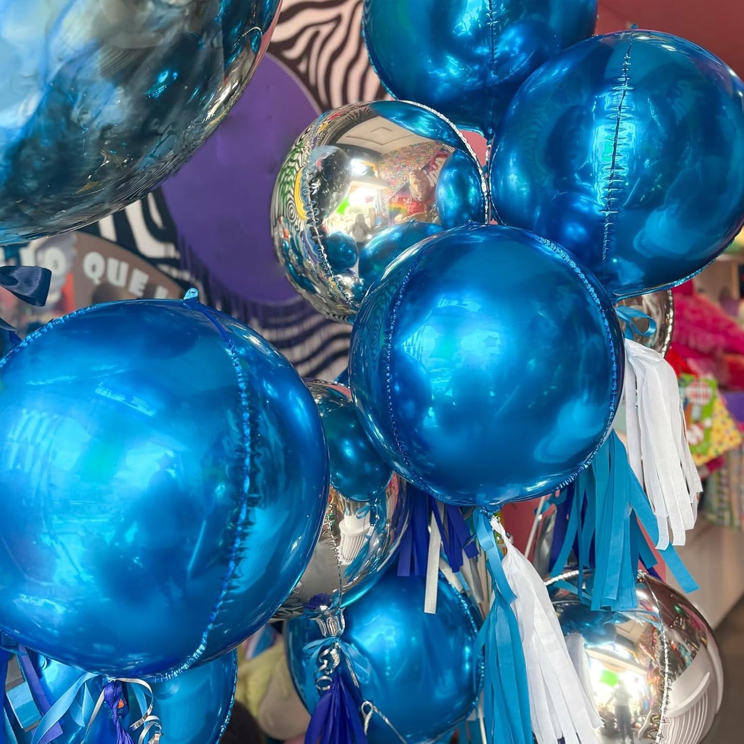 6Pcs Blue Silver Foil Balloons,22Inch Light Blue Silver 4D Round Ball Balloon and Explosion Star Balloon for Birthday Wedding Baby Shower Prom Party Anniversary Decorations