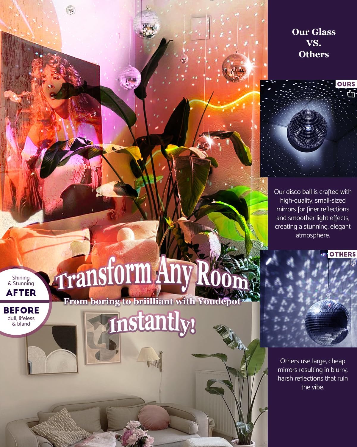 54PCS Mirror Disco Balls Set with 10m Fishing Line – Assorted Sizes Hanging Mini Silver Balls for Party, Wedding, Cake Toppers, Room & Classroom Decor