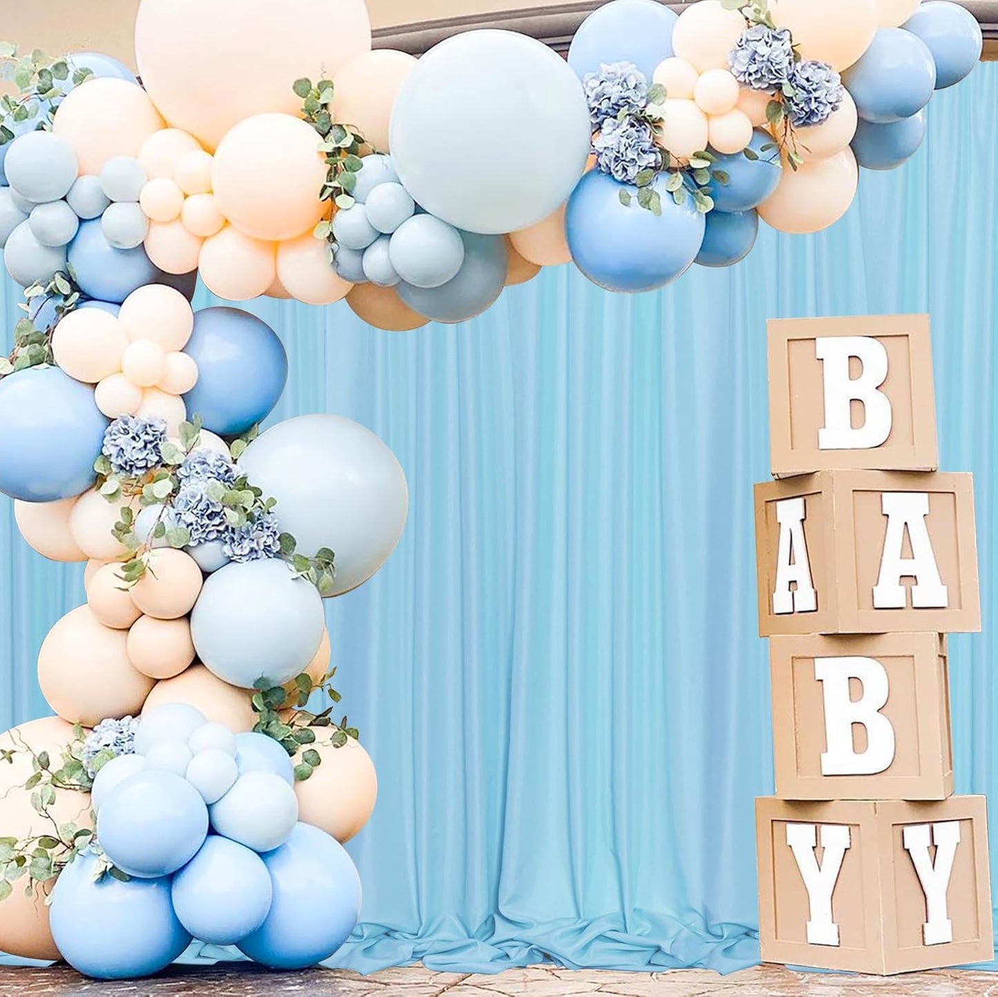 MEETSKY 10x 10 Baby Blue Backdrop Curtain for Baby Shower Parties Rod Pocket Light Blue Curtains Backdrop Drapes Fabric Decoration for Birthday Party Photography 5ft x 10ft,2 Panels