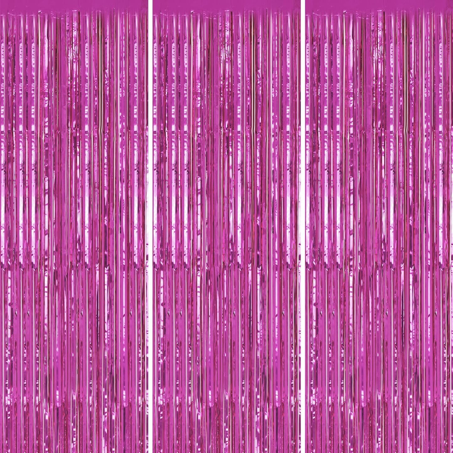 3 Pack Foil Fringe Backdrop - Hot Pink Shiny Tinsel Curtains for Party Decoration/Photo Booth Props - 3.3x8.2 FT Metallic Foil Backdrop for Birthday, Wedding, Graduation, Christmas.
