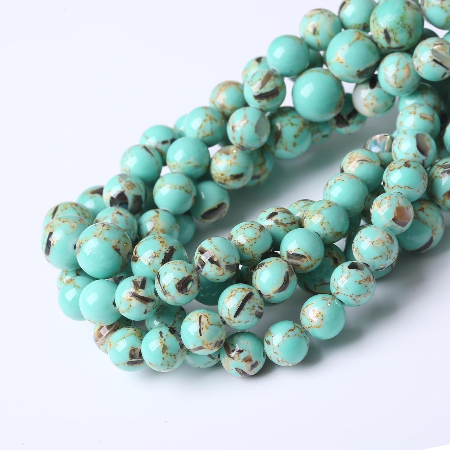 Gold Wire Turquoisee Stone Beads Gemstone Round Crystal Energy Jade Beads Stone Beads for Jewelry Making DIY Bracelet Necklace Jewelry Making 1 Strand 15.5inch 31PCS 12MM