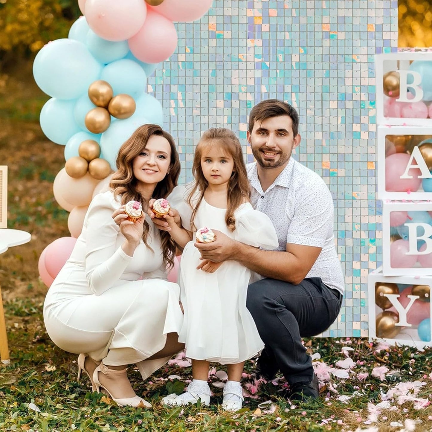 12PCS Colorful Blue Shimmer Wall Backdrop, Square Sequin Photo Backdrops Panel, Glitter Wall Background for Birthdays, Weddings, Engagements, Baby Showers, Disco Bachelorette Party Decor (3FTx4FT)