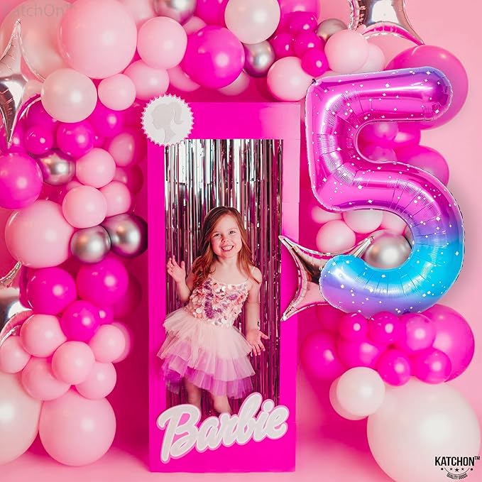 KatchOn, Rainbow Number 5 Balloon - Giant, 40 Inch | Pink Blue Number 5 Balloons | Number 5 Birthday Party Decorations | Foil Galaxy 5 Balloon number for 5th Birthday | Happy Anniversary Decorations
