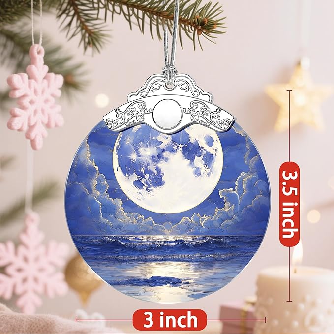 Christmas Ornaments: Stained Glass Ornament, Christmas Tree Ornament, Hanging Ornaments for Home Decor & Xmas Tree Decorations – Holiday Decor, Gifts & Holiday Present - Full Moon Over Ocean