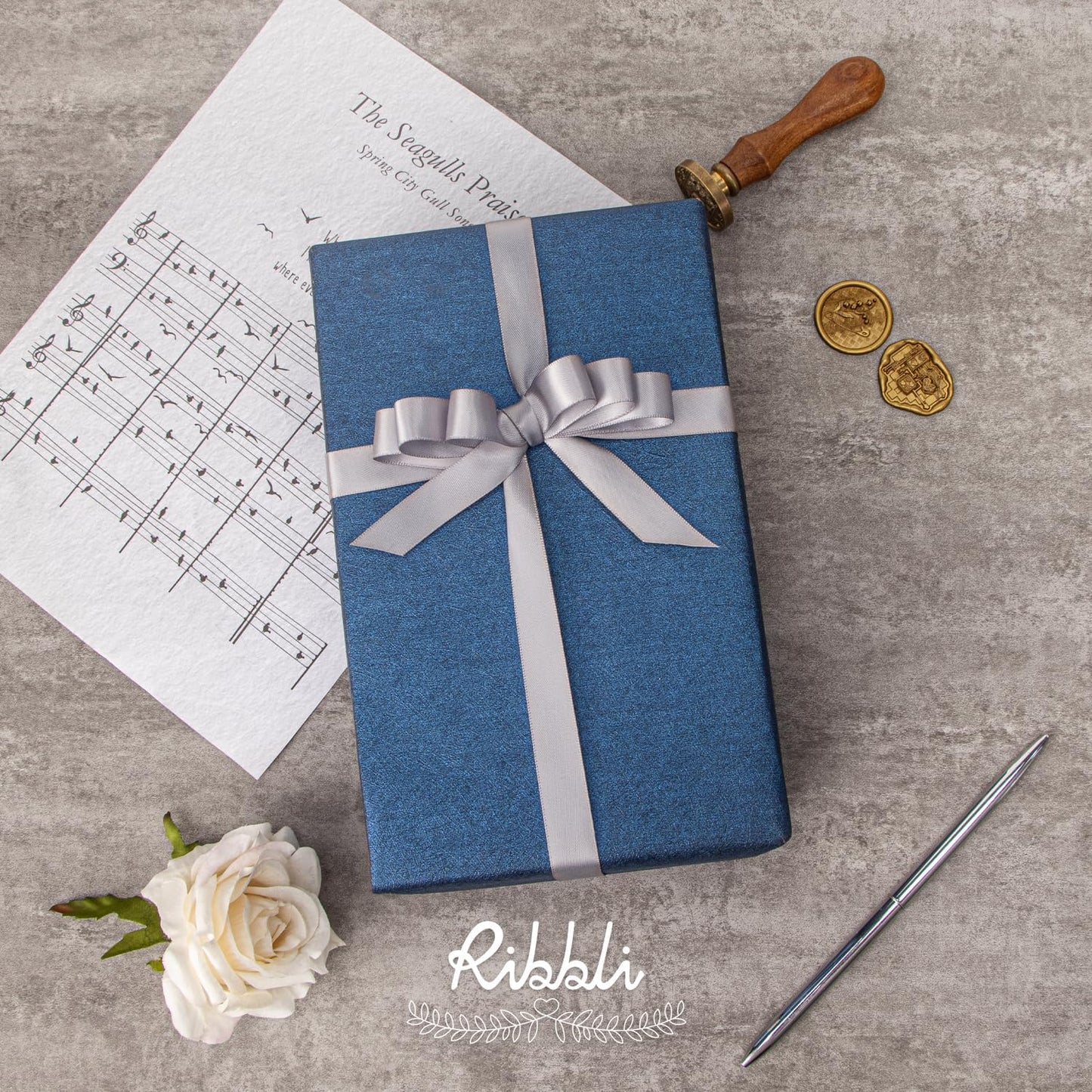 Ribbli Silver Satin Ribbon 5/8 inch x Continuous 25 Yards,Double Faced Satin Use for Craft, Gift Wrapping, Christmas Ornaments, Hair Bows, Bouquet Bows