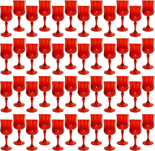 Plastic Wine Glasses，Plastic Goblets Vintage Style Cordial Drinking Glasses for Wedding Reception, Christmas Grand Event Party Supplies (48, Red)