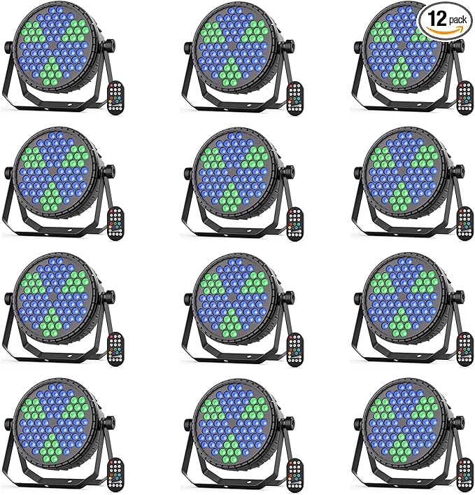 Stage Lights, 72X5W LEDs RGB LED Par Cans, Par Lights with Remote, DMX512, Sound Activated Control Modes, LED Uplights Party, Wedding, DJ, Event, 12 Pack