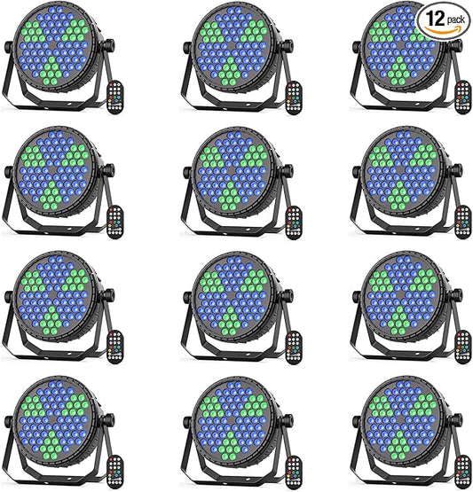 Stage Lights, 72X5W LEDs RGB LED Par Cans, Par Lights with Remote, DMX512, Sound Activated Control Modes, LED Uplights Party, Wedding, DJ, Event, 12 Pack