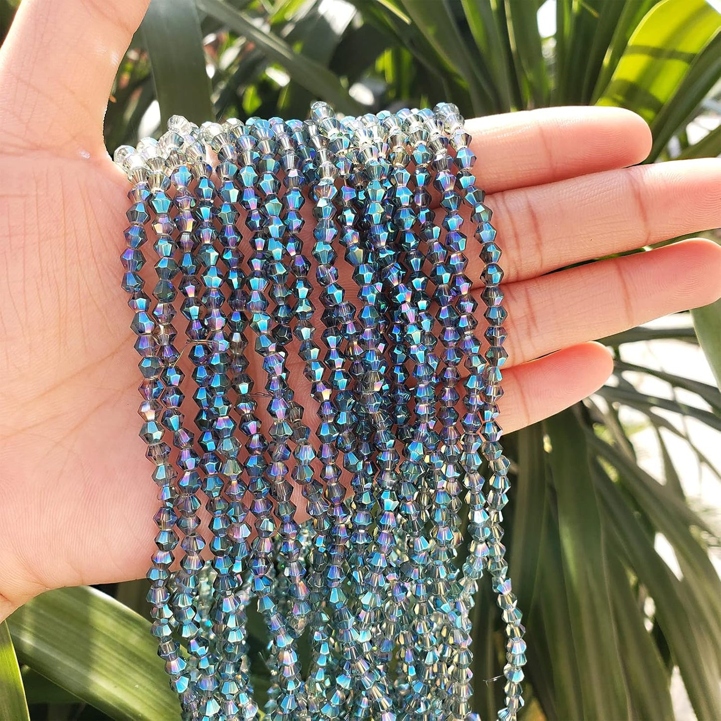 4mm Bicone 1800Pcs Clear Green Crystal Glass Beads Small Faceted Bicone Shape Crystal Glass Spacer Beads for Bracelet Necklace Decorative Hand Jewelry Making (Clear Green, 4MM)