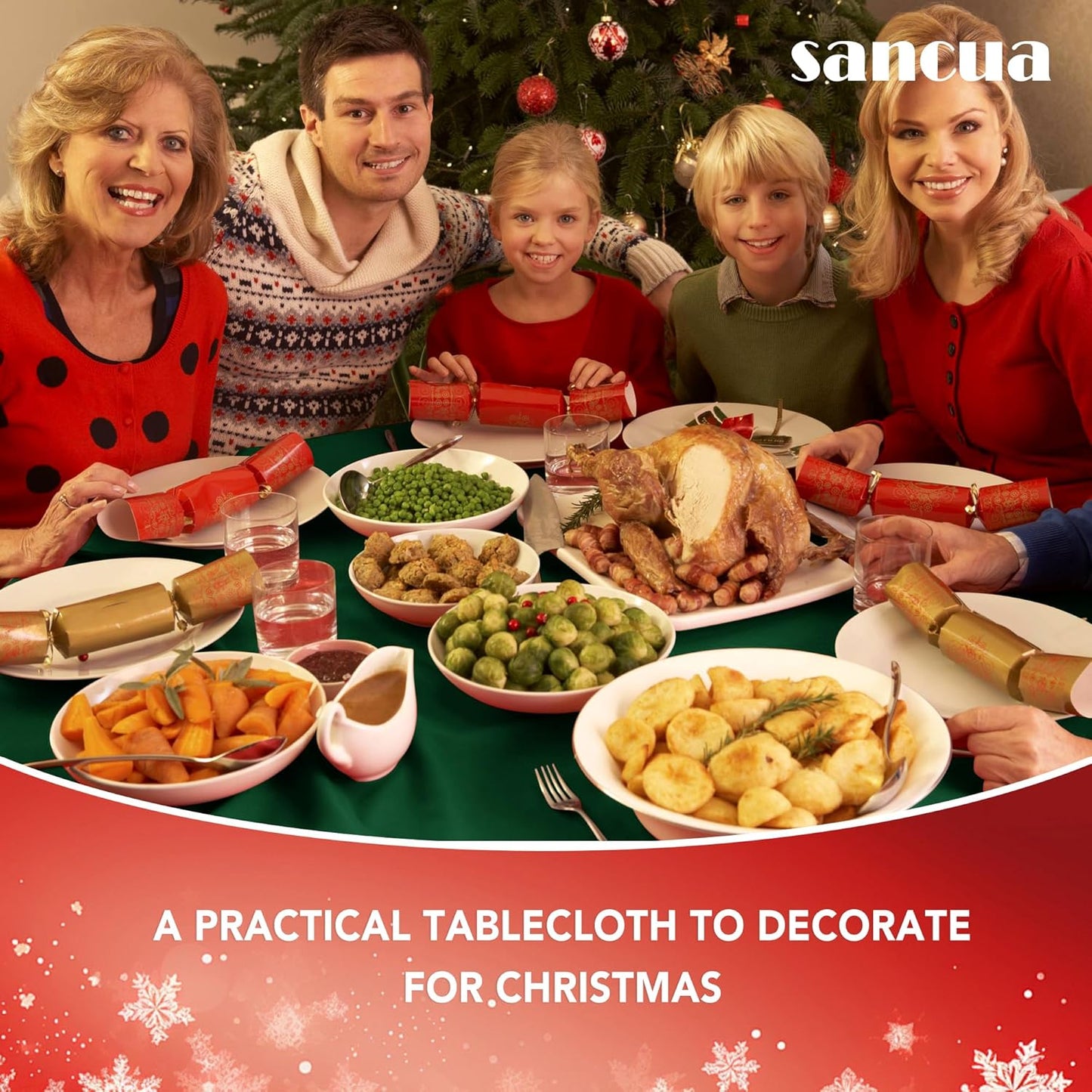 sancua Round Tablecloth - 108 Inch - Water Resistant Spill Proof Washable Polyester Table Cloth Decorative Fabric for Dining, Buffet Parties and Camping, Hunter Green