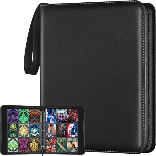 9 Pocket Card Binder, 900 Double Sided Pockets, PU Collection Binder for MTG, TCG, Sports Cards, Black (Black)
