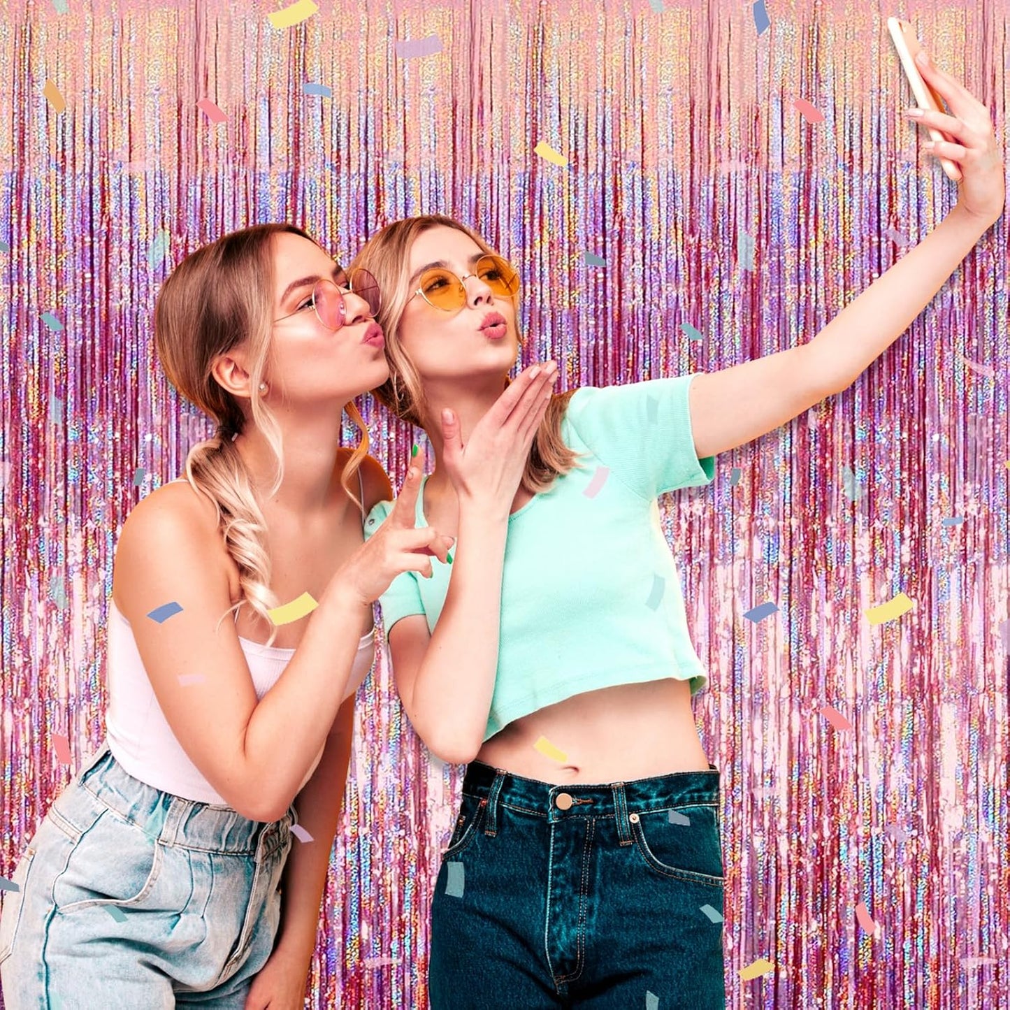 3 Pack Rose Gold Foil Fringe Curtain Backdrop, 3.28Ft x 8.2Ft Metallic Tinsel Foil Fringe Streamer Curtains for Photo Booth, Christmas Day, New Year, Wedding Party Decorations