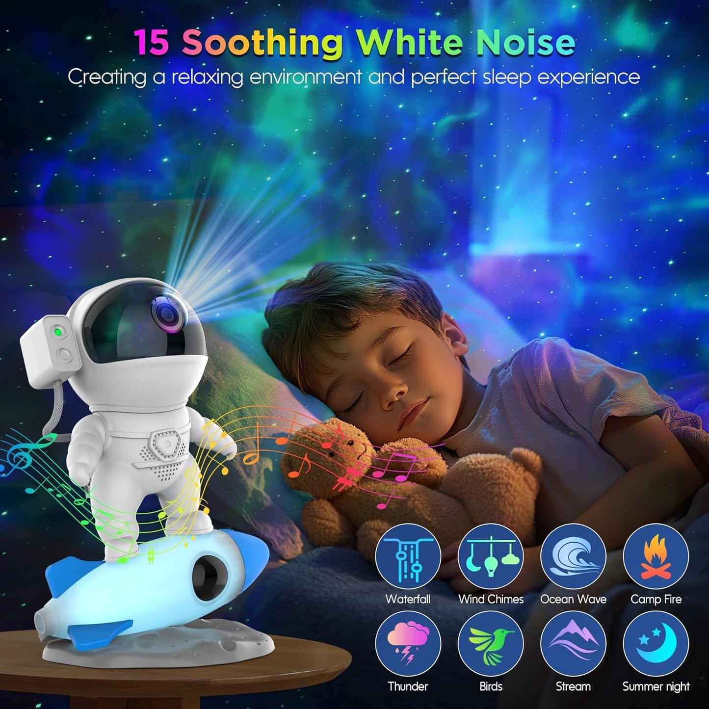 Astronaut Galaxy Projector for Bedroom, Star Projector Galaxy Light with App & Remote Control, White Noises, Bluetooth Speaker, Rocket Night Light for Kids, Ceiling, Gifts, Room Decor
