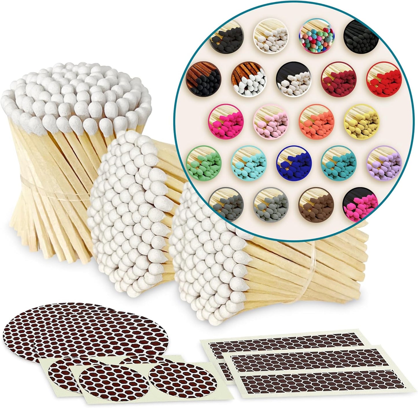 2" Choose Your Colors Safety Matches | Set of 300+ Bulk Artisan Matchsticks with Striker Stickers by Thankful Greetings | Select 3 Colors - 100+ of Each | Custom for Your Home Decor, Gifts, & Events