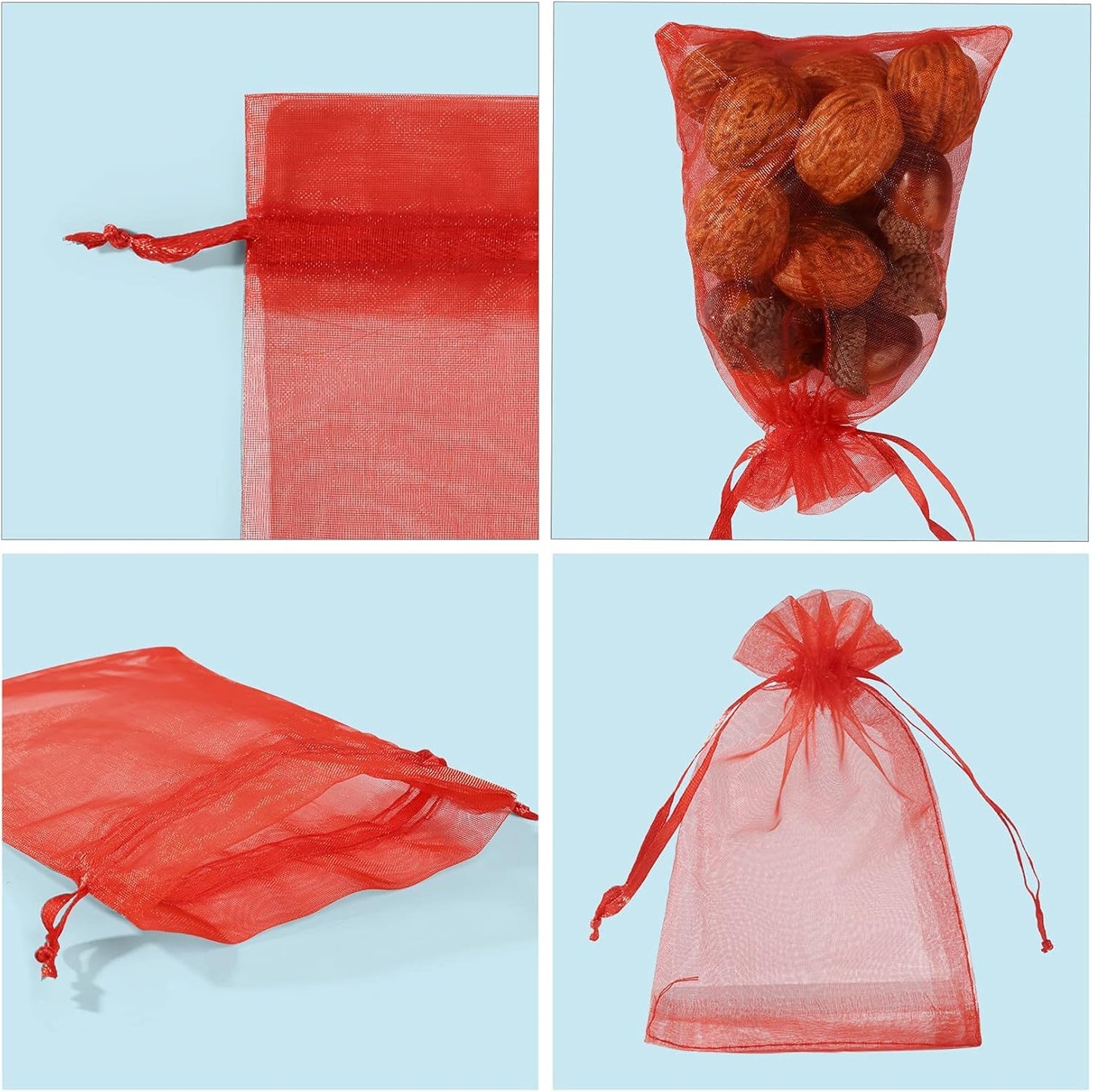 ANZNKU 100 Pack Organza Bags, 4 x 6 inch Small Bags, Favor Bags, Sheer Mesh Bags, Premium Red Gift Bags with Drawstring, Jewelry Bags Small Mesh Bags for Wedding Party Christmas