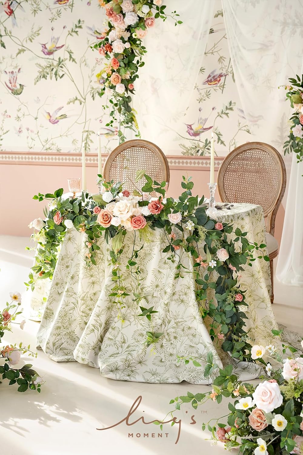 Ling's Moment 9FT Spring Eucalyptus & Willow Leaf Flower Garland for Pink Wedding, Valentines Sweetheart Table Centerpieces Head Table Decor, Arch Backdrop Decorations for Wedding | Garden Blush