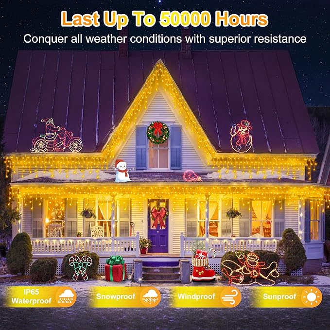 66 FT LED Christmas Lights with 140 Drops, 490 LED Indoor Outdoor Christmas Decorations, 8 Lighting Mode Waterproof Fairy Lights with Timer for Xmas Holiday Wedding Yard Party Warm White