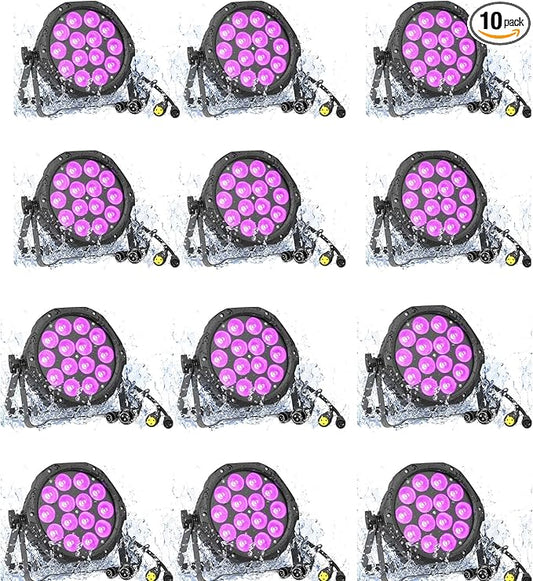 Waterproof Stage Lights DMX DJ Par Can Light 14LED RGBW Strobe Wash Uplighting for Outdoor Party, Theater, Event, Halloween, Church, Wedding, Stage, Performance, Studio, Auditorium