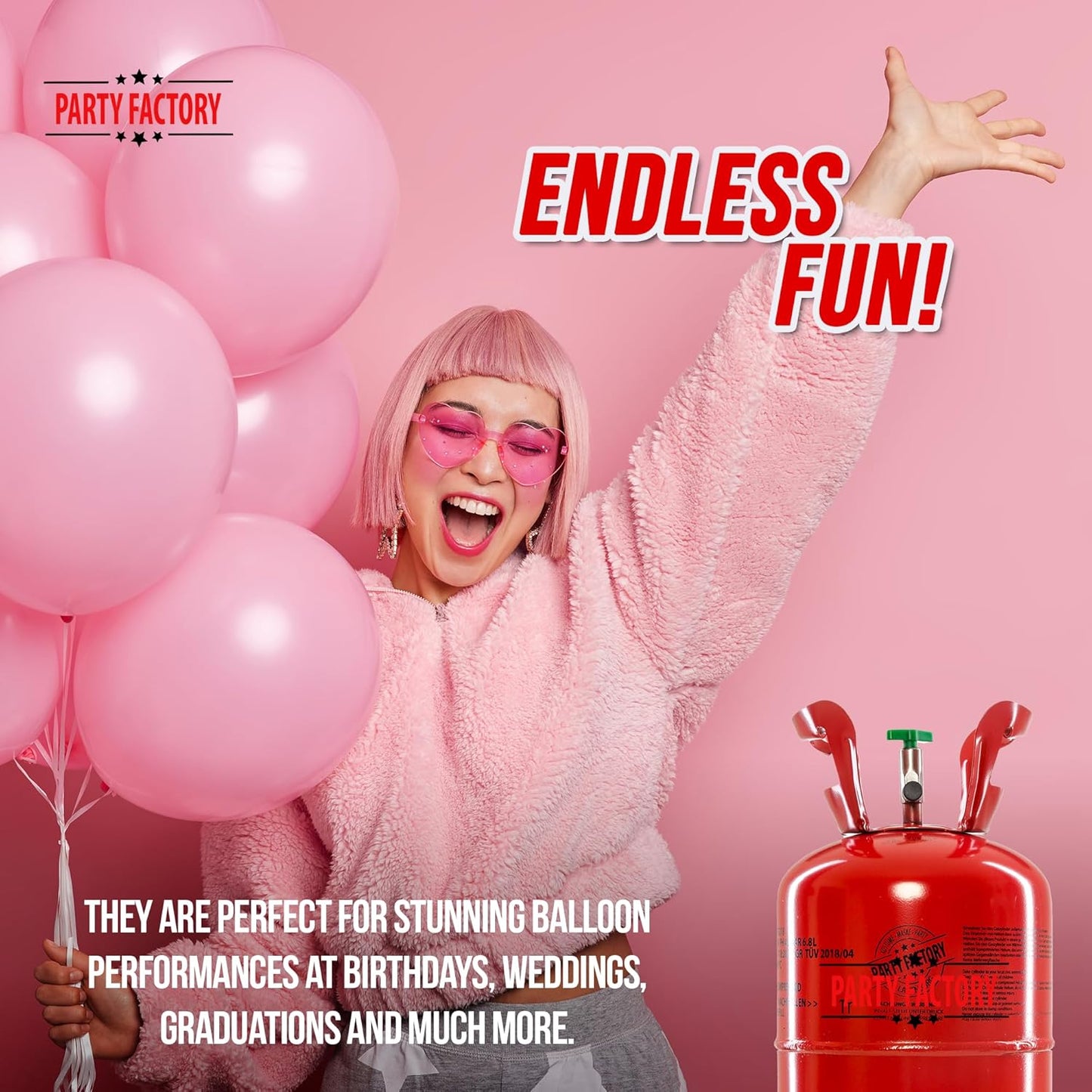 Party Factory set of 2 helium tanks for up to 50 balloons each, 2 helium cylinders with 14.1 cu. ft. gas each for party latex-, foil balloons