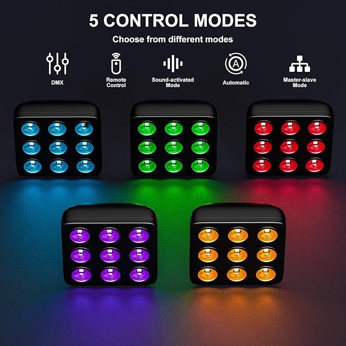 9 * 10W Square LED Stage Lights, Corded RGBW 4 in 1 Par Lights, LED Par Can by DMX & Sound Activated Control, Uplights for DJ Show Party KTV Festival Birthday, 4 Pack