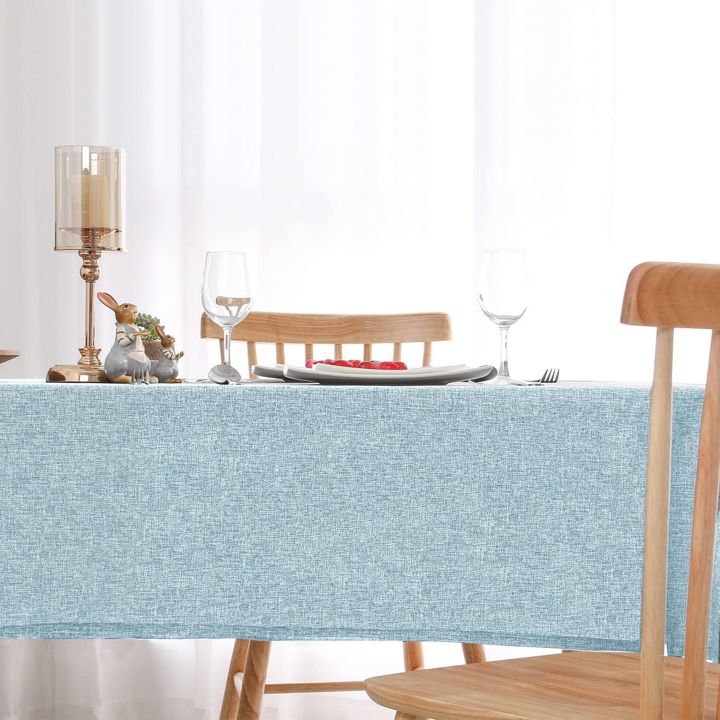 Hiasan Faux Linen Rectangle Tablecloth - Wrinkle and Stain Resistant Washable Table Cloth for Kitchen Dining Room Holiday Table Cover for Dinner, Lux Slate Blue, 70 x 90 Inch